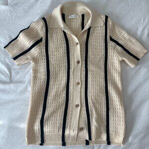 Crochet Striped Sweater Polo, Size Medium, Old Money Style
